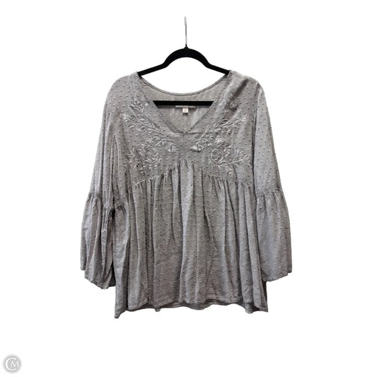 Blouse Long Sleeve By Knox Rose In Grey, Size: L