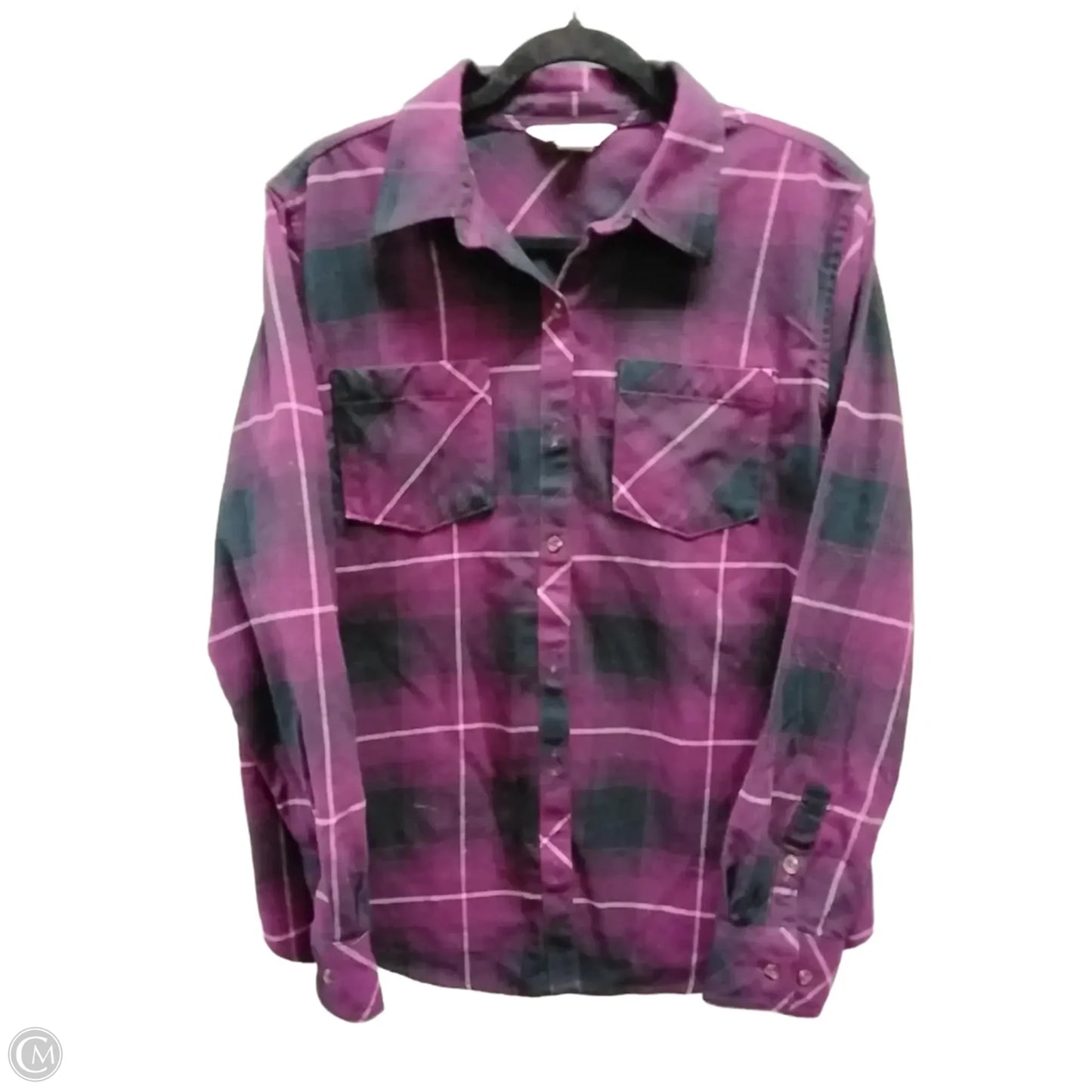 Top Long Sleeve By Natural Reflections In Plaid Pattern, Size: L