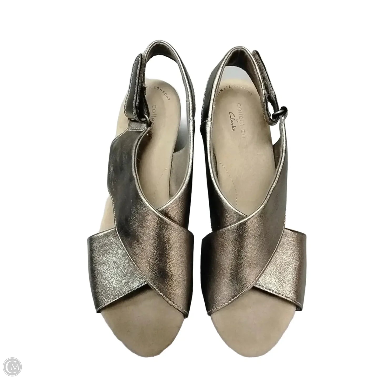 Shoes Heels Wedge By Clarks In Silver, Size: 8.5