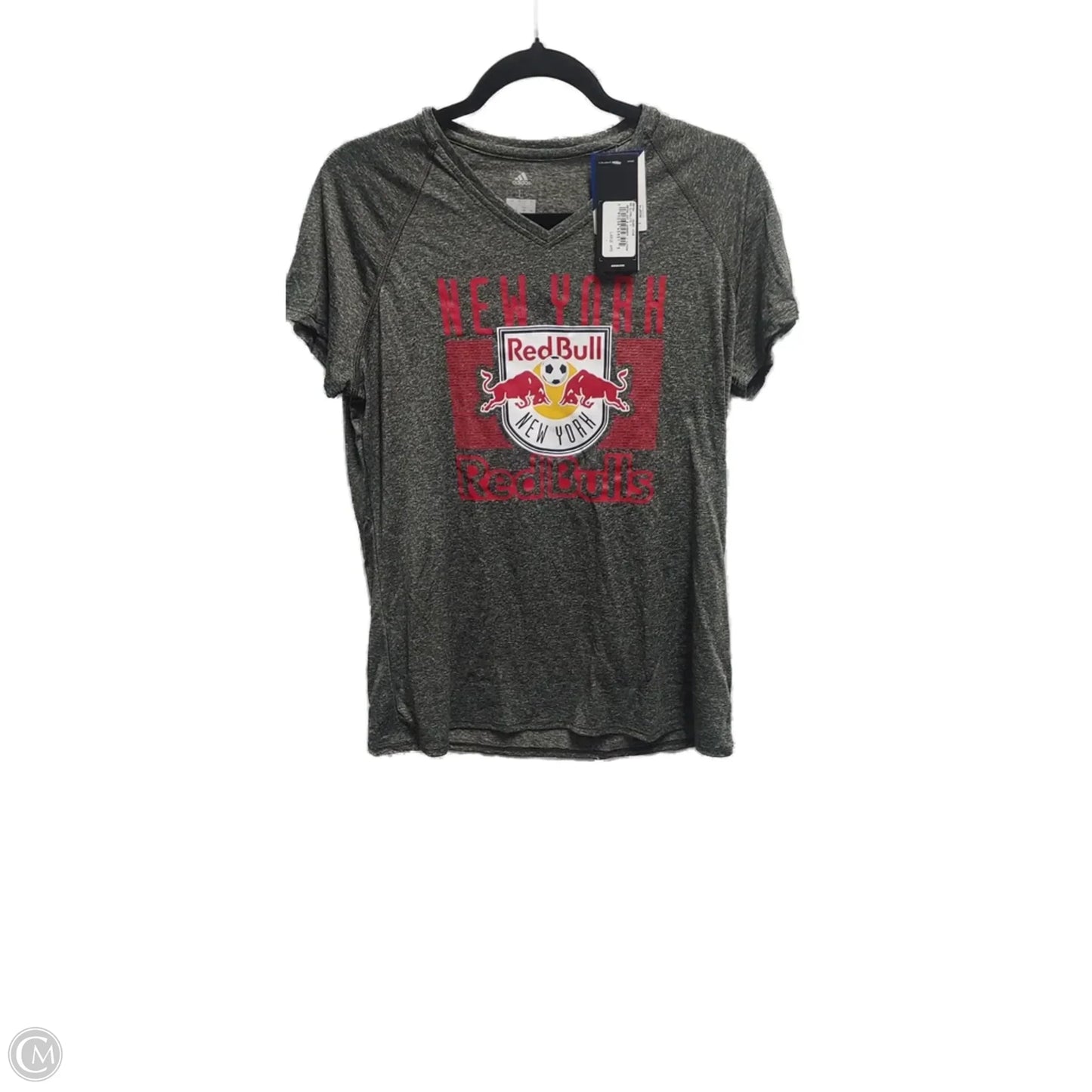 Athletic Top Short Sleeve By Adidas In Grey, Size: L