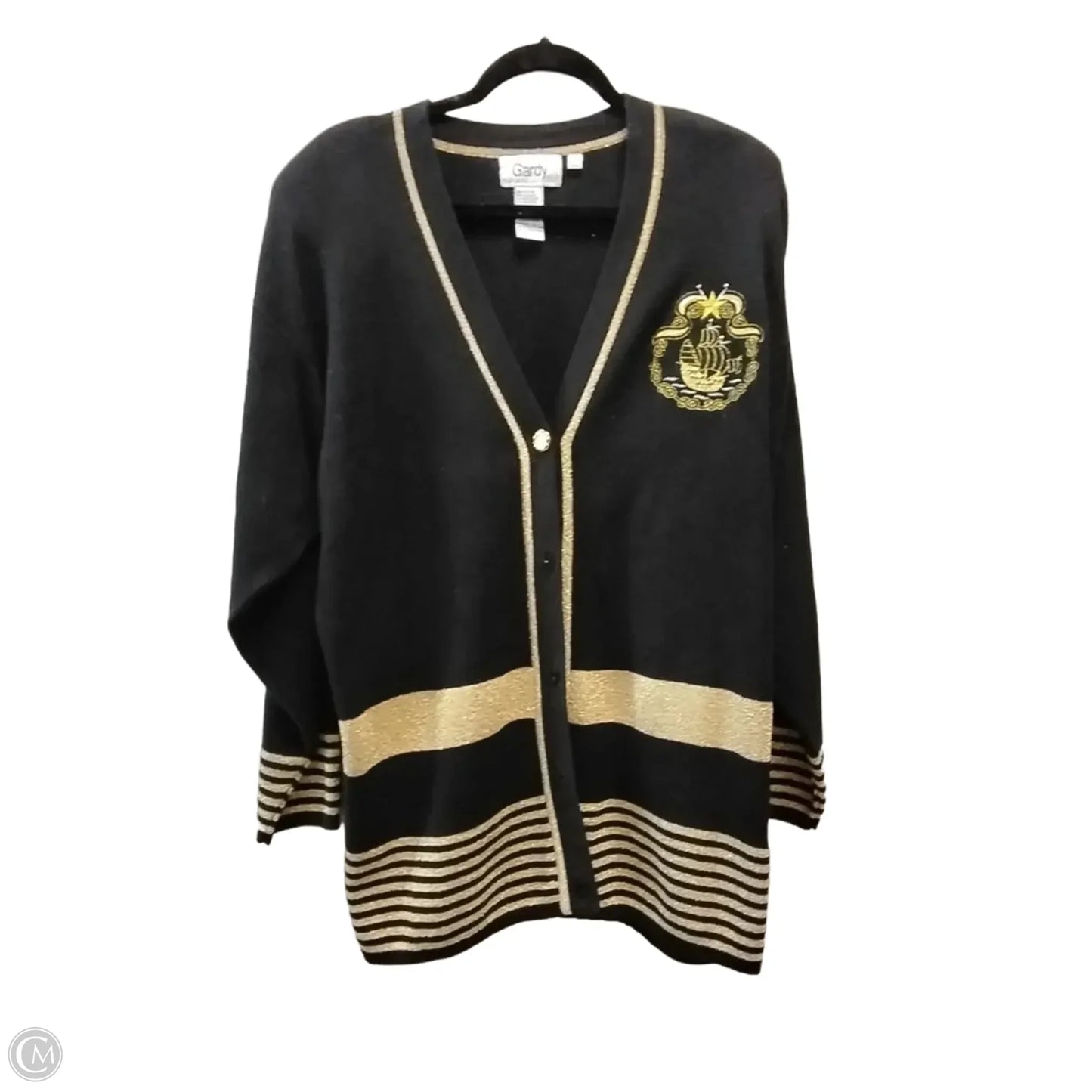 Cardigan By Clothes Mentor In Black & Gold, Size: L