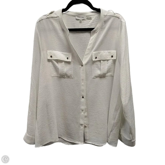 Blouse Long Sleeve By Calvin Klein In White, Size: Xl