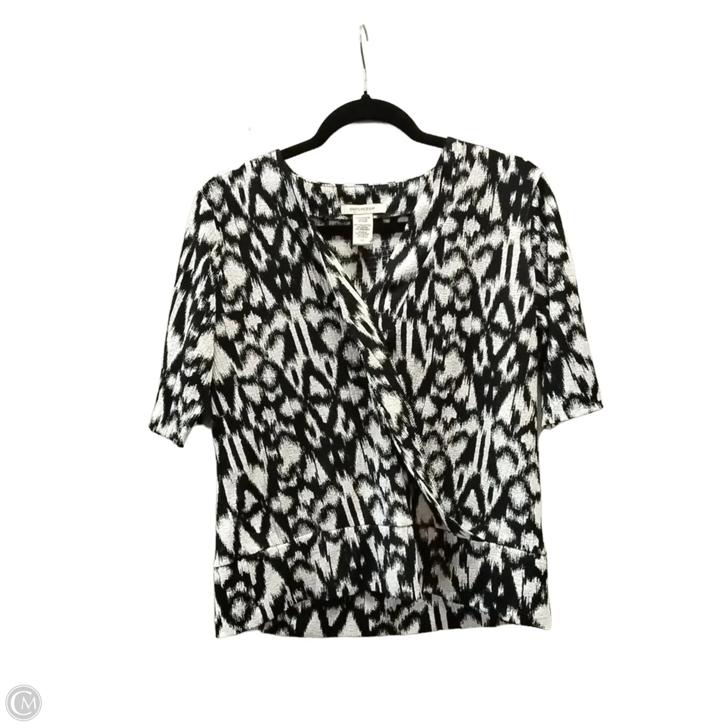 Blouse Short Sleeve By Covington In Black & Cream, Size: S