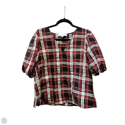 Blouse Short Sleeve By Loft In Plaid Pattern, Size: M