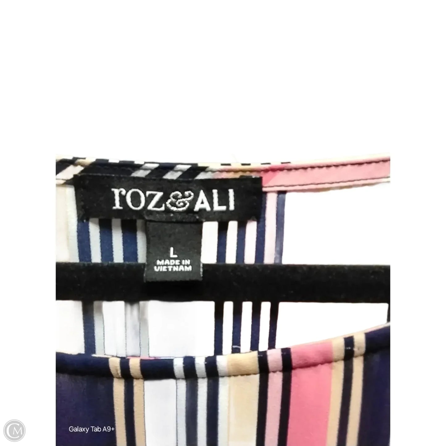 Blouse Short Sleeve By Roz And Ali In Striped Pattern, Size: L