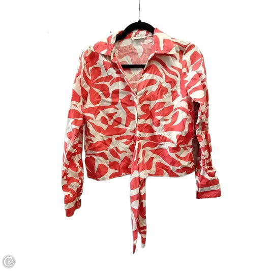 Blouse Long Sleeve By Christian Siriano In Orange & White, Size: M