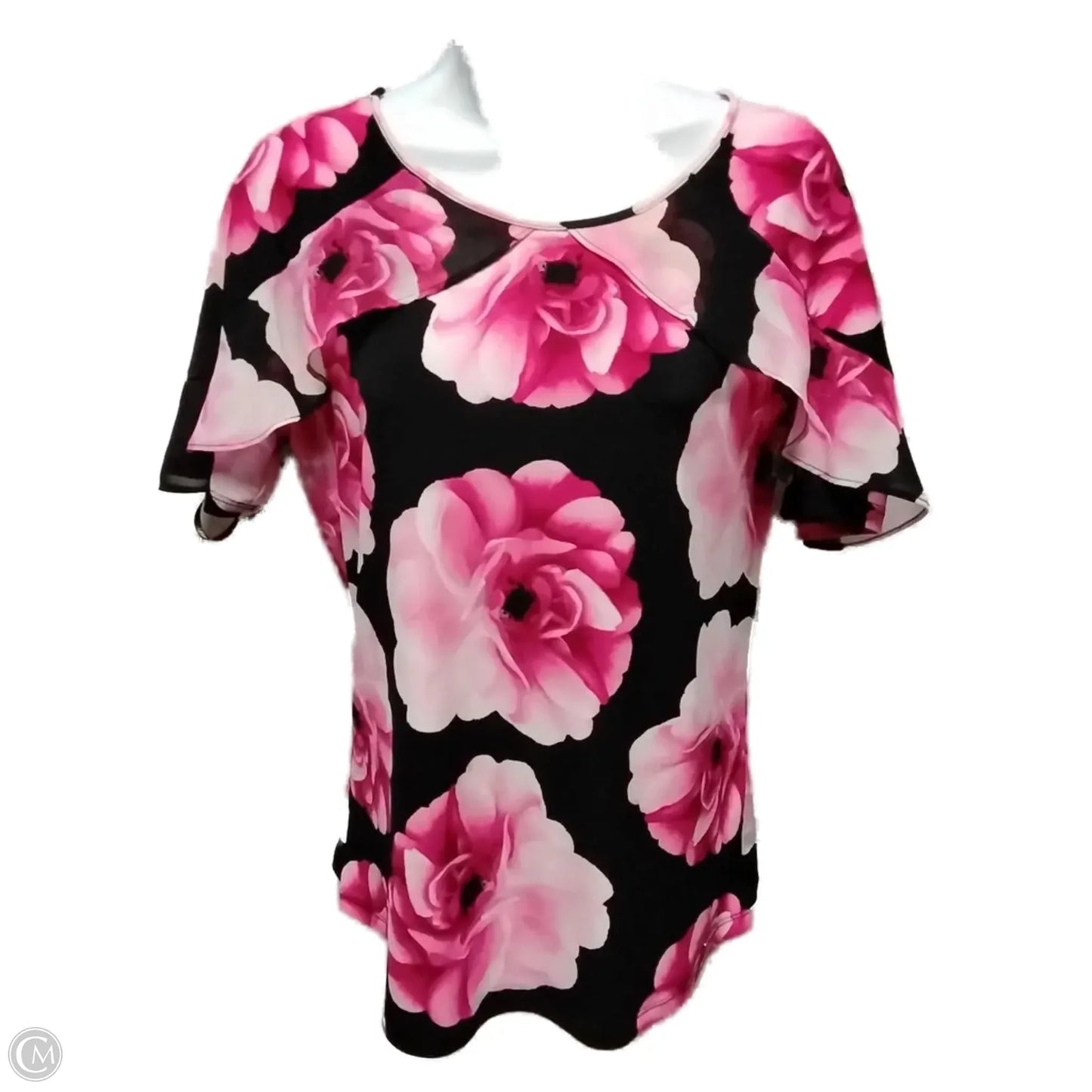 Blouse Short Sleeve By Calvin Klein In Black & Pink, Size: M
