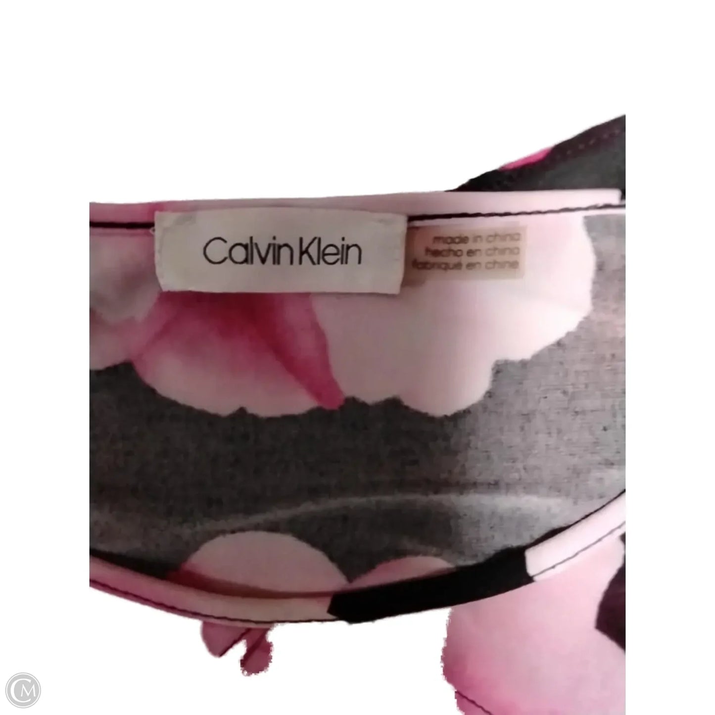Blouse Short Sleeve By Calvin Klein In Black & Pink, Size: M