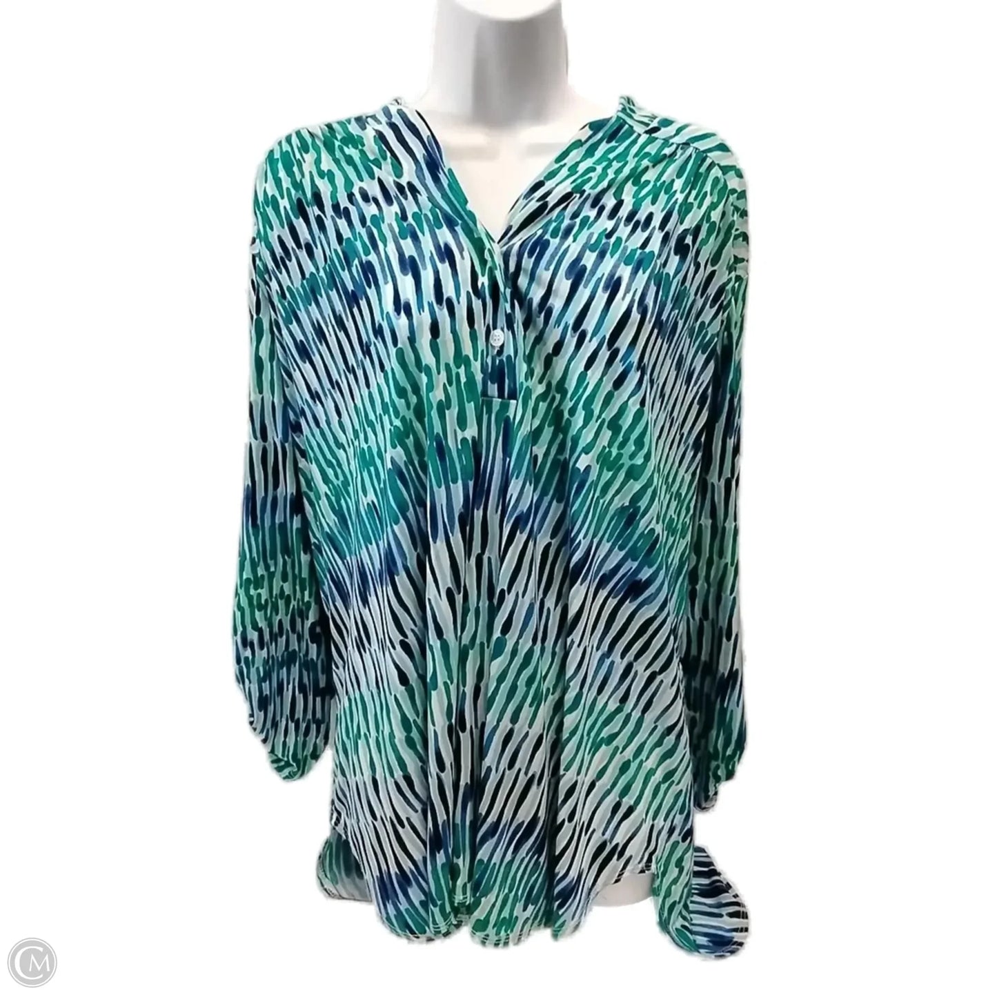 Top Long Sleeve Basic By Dressbarn In Blue & Green, Size: 3x