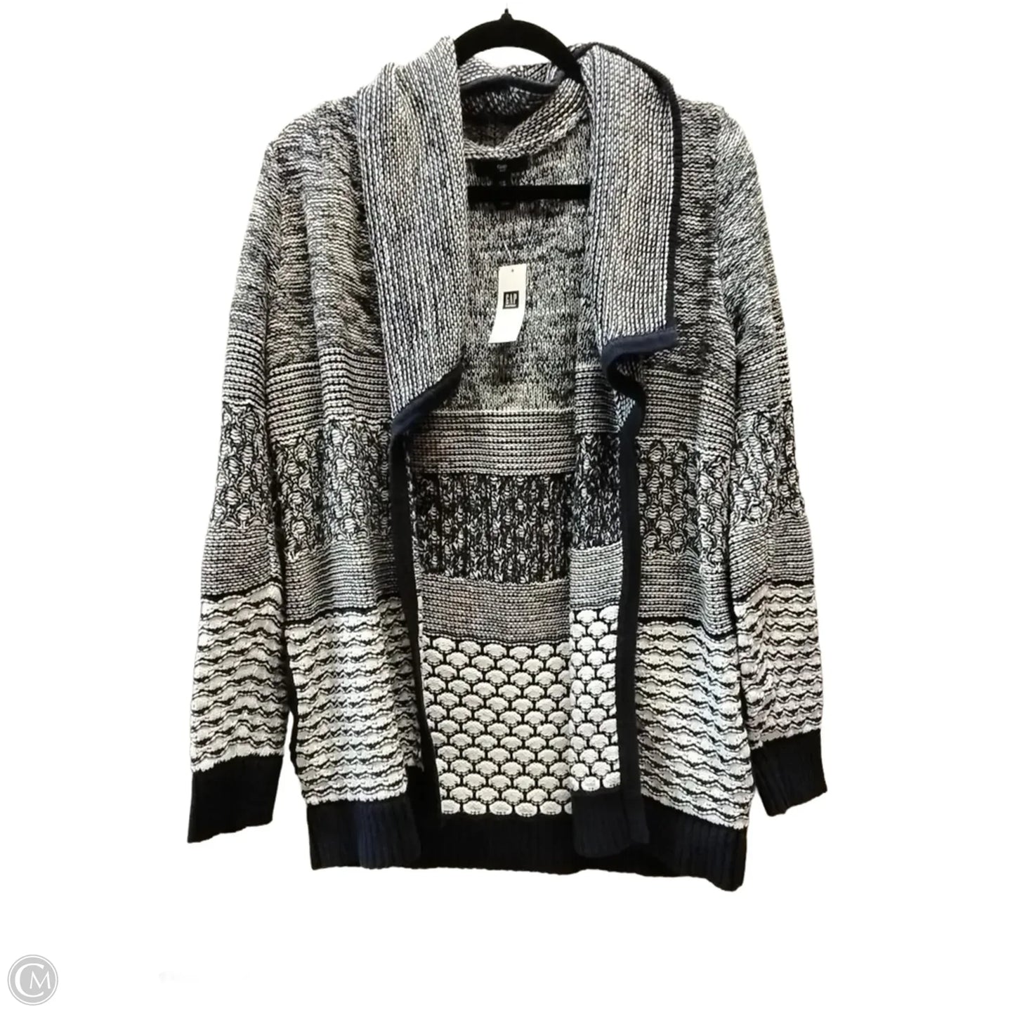 Sweater Cardigan By Gap In Blue & White, Size: M