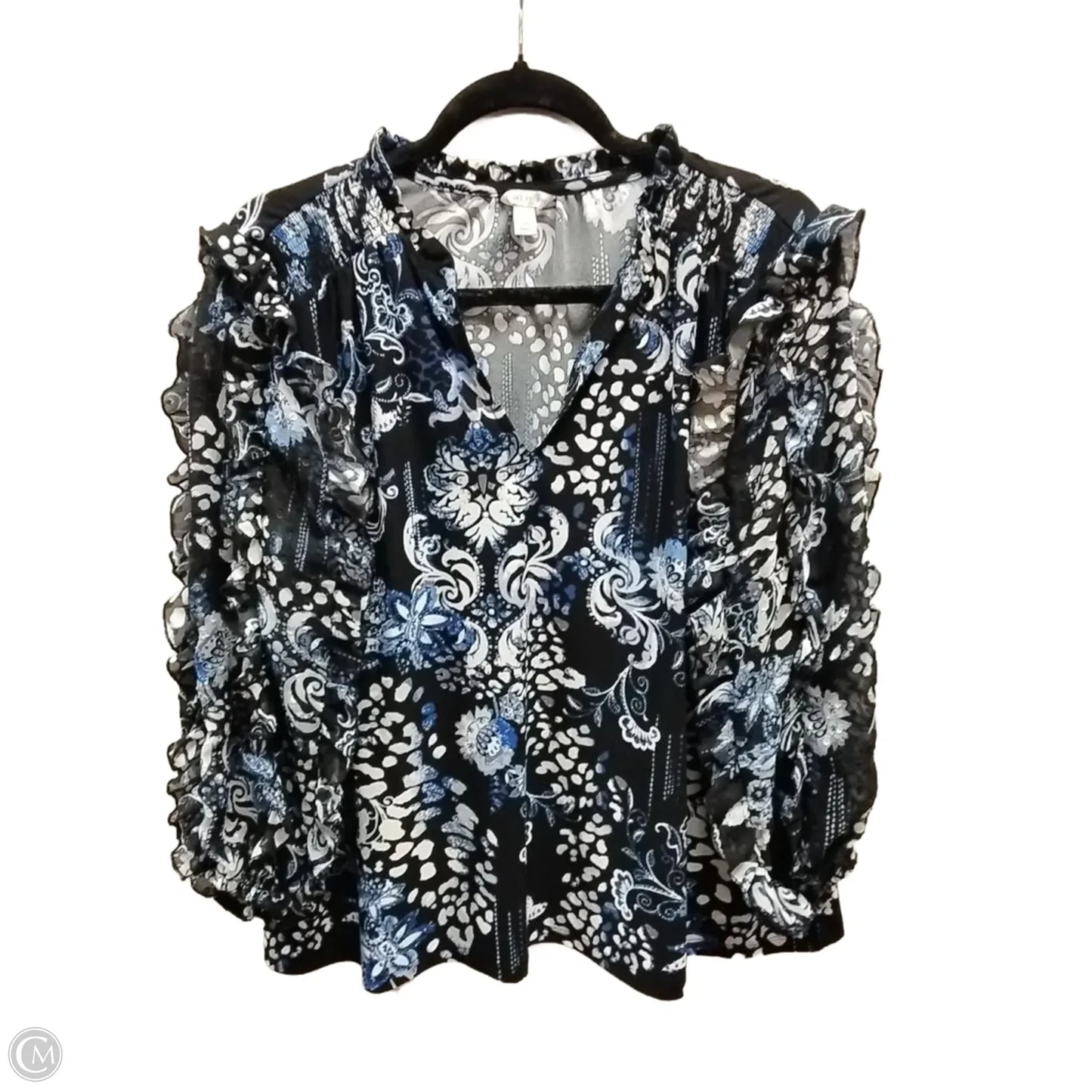 Blouse Long Sleeve By Cato In Black & Blue, Size: Xl