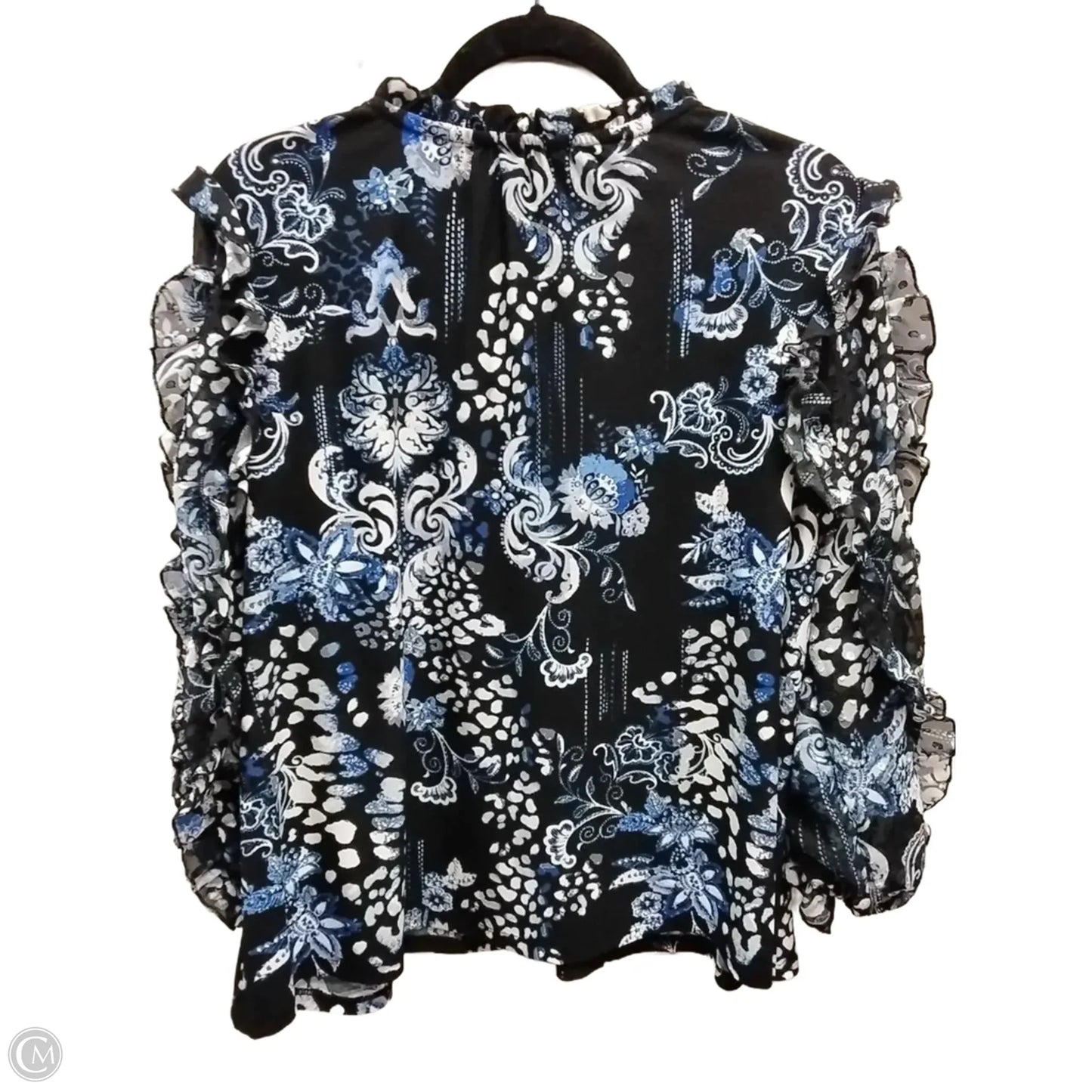 Blouse Long Sleeve By Cato In Black & Blue, Size: Xl