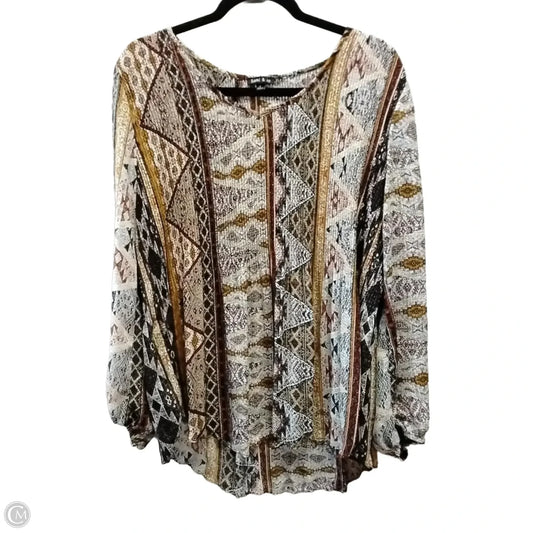 Blouse Long Sleeve By Sami & Jo In Brown & Tan, Size: L