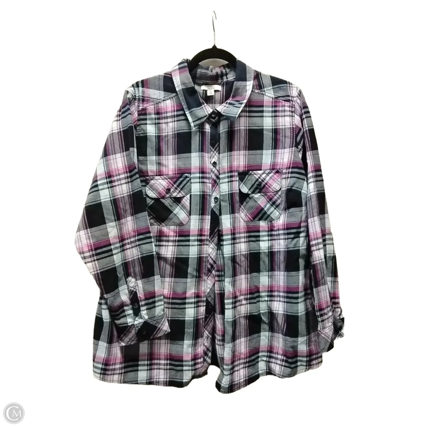 Top Long Sleeve Basic By Croft And Barrow In Plaid Pattern, Size: 2x