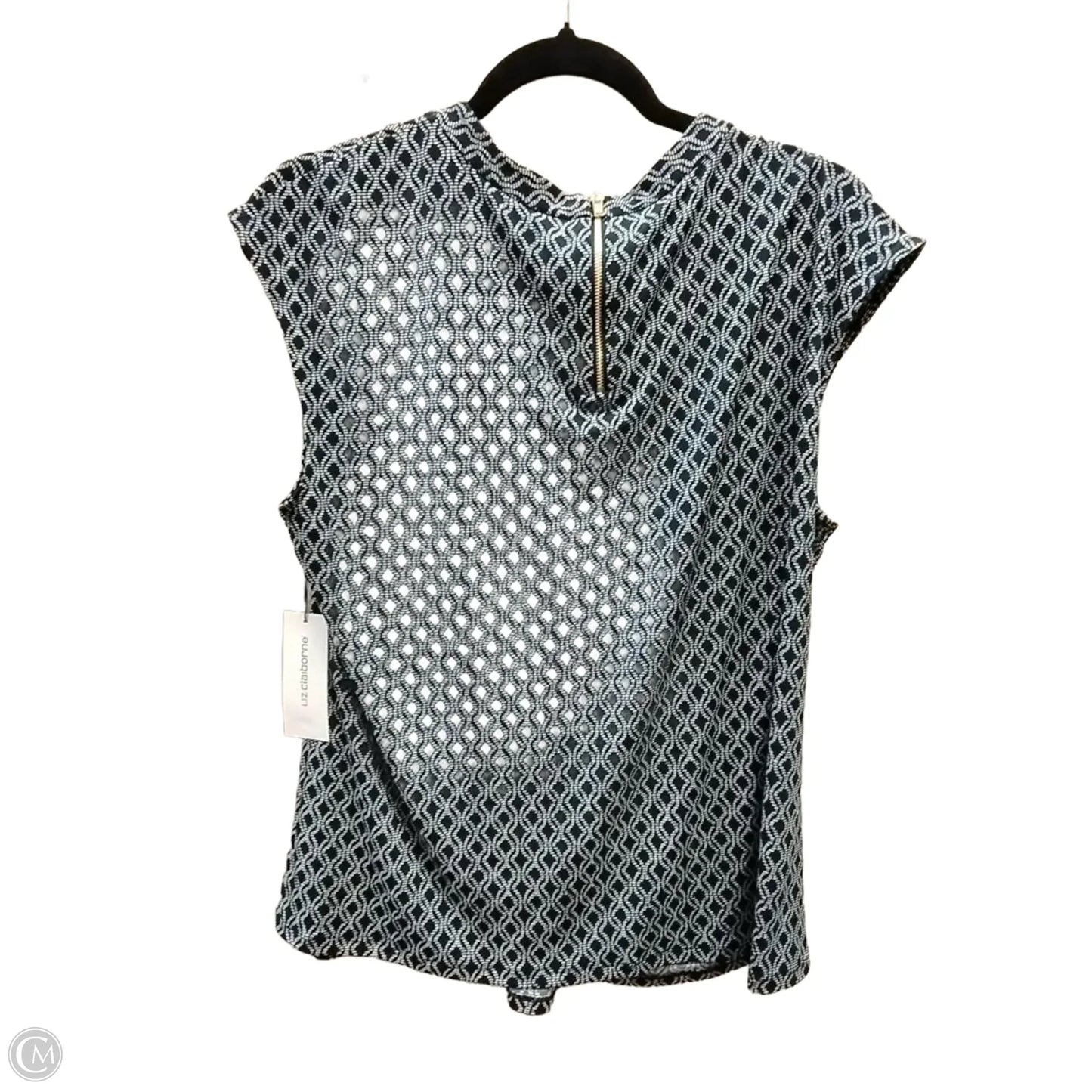 Blouse Sleeveless By Liz Claiborne In Blue & White, Size: Xlp