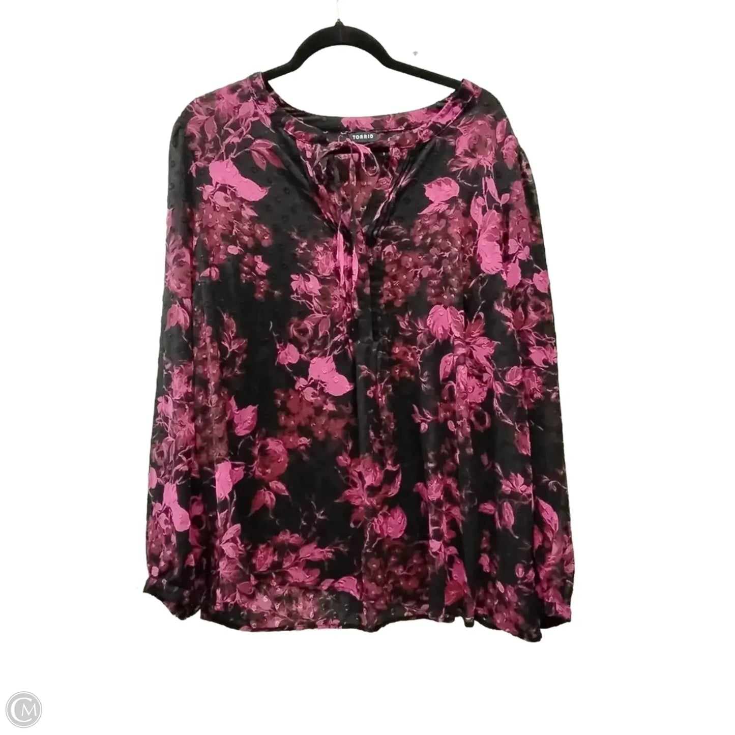 Blouse Long Sleeve By Torrid In Black & Pink, Size: 2x