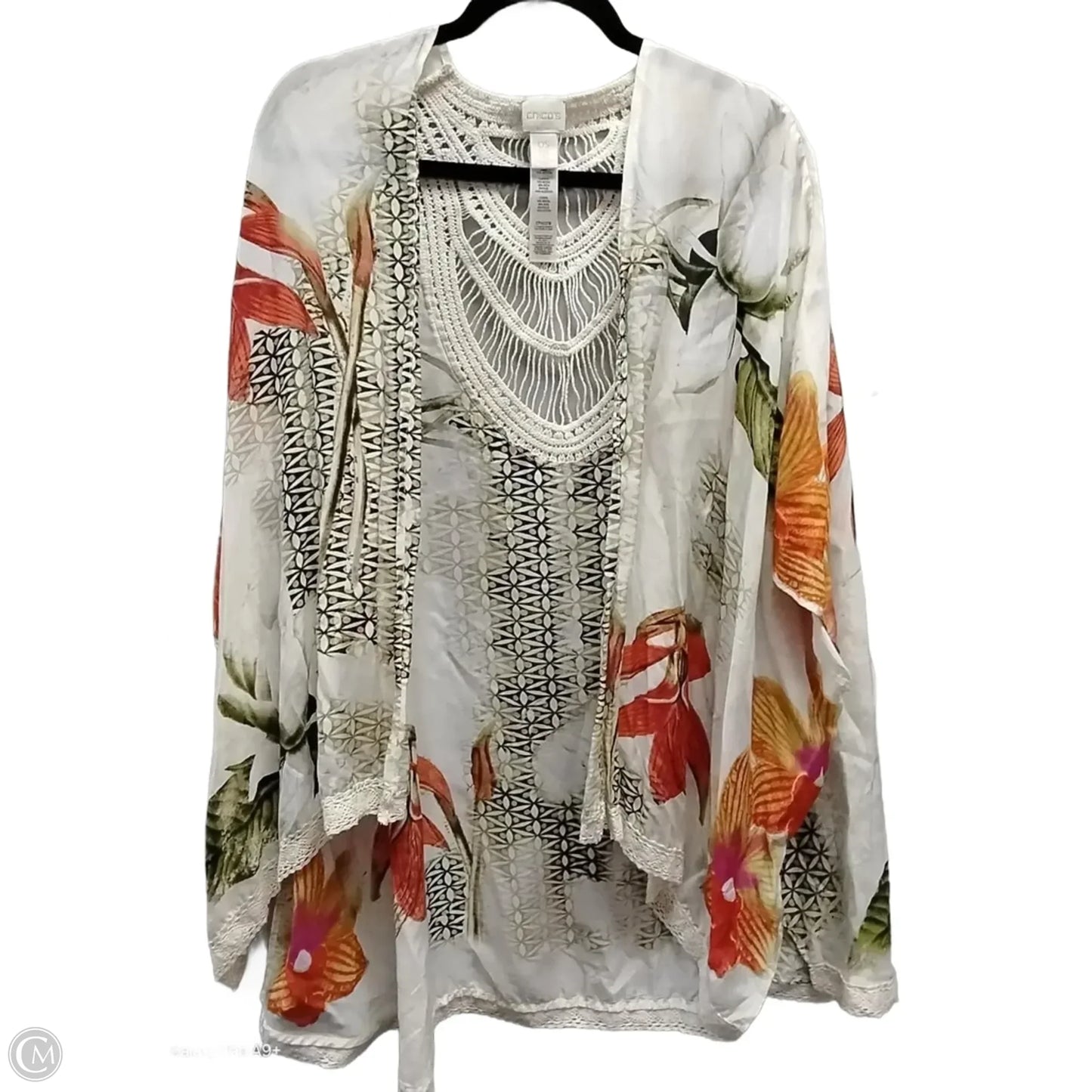 Cardigan By Chicos In Floral Print, Size: Os