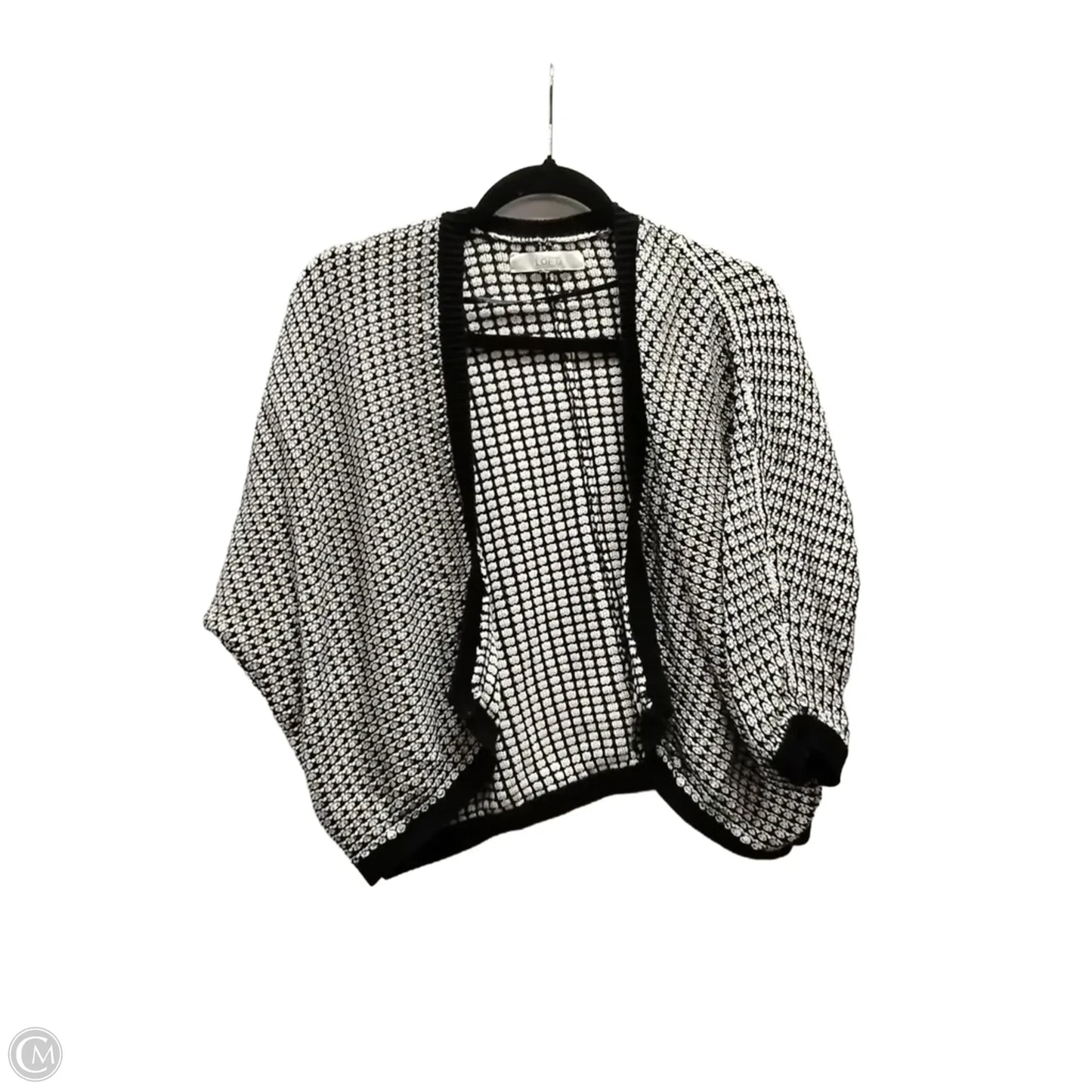 Sweater Cardigan By Loft In Black & White, Size: M