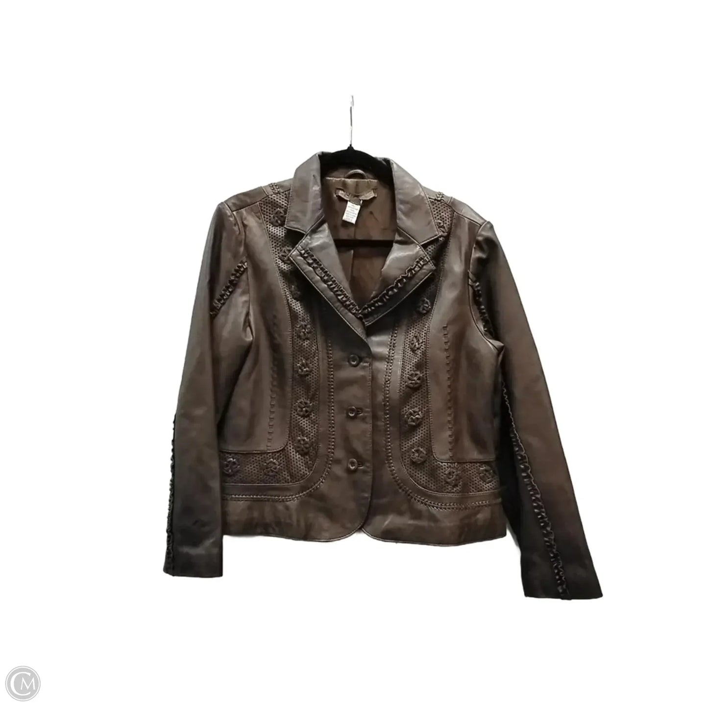 Jacket Leather By Chicos In Brown, Size: L