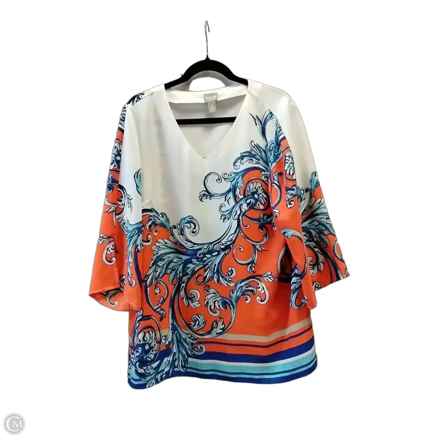 Blouse Long Sleeve By Chicos In Blue & Orange, Size: L