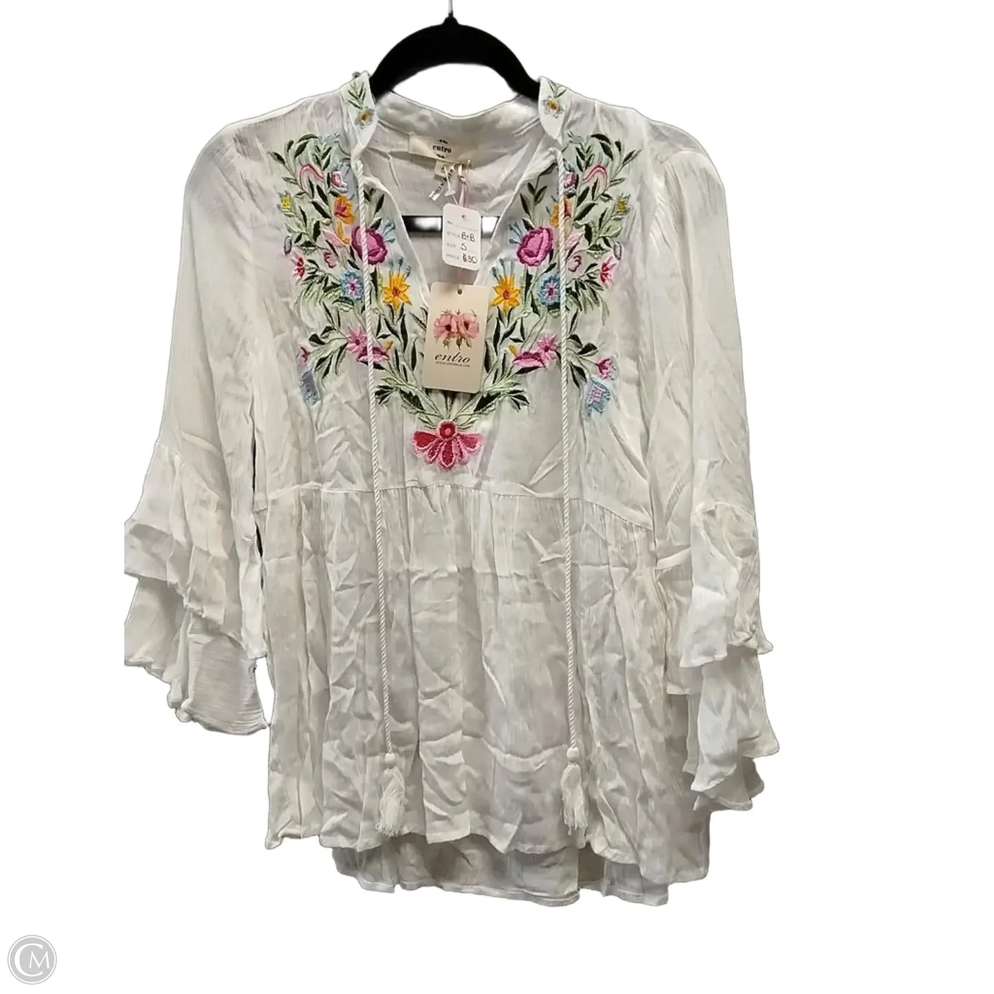 Blouse Long Sleeve By Entro In White, Size: S