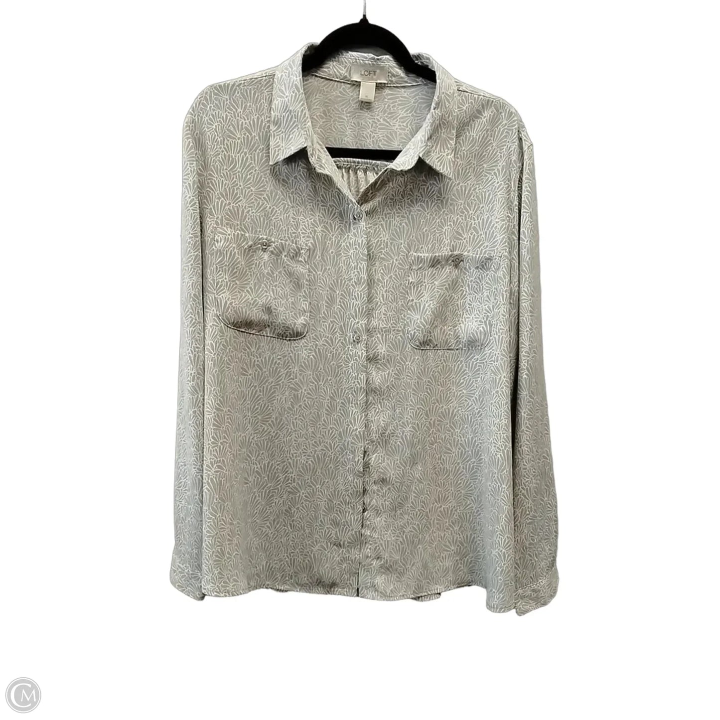 Blouse Long Sleeve By Loft In Grey & White, Size: Xl