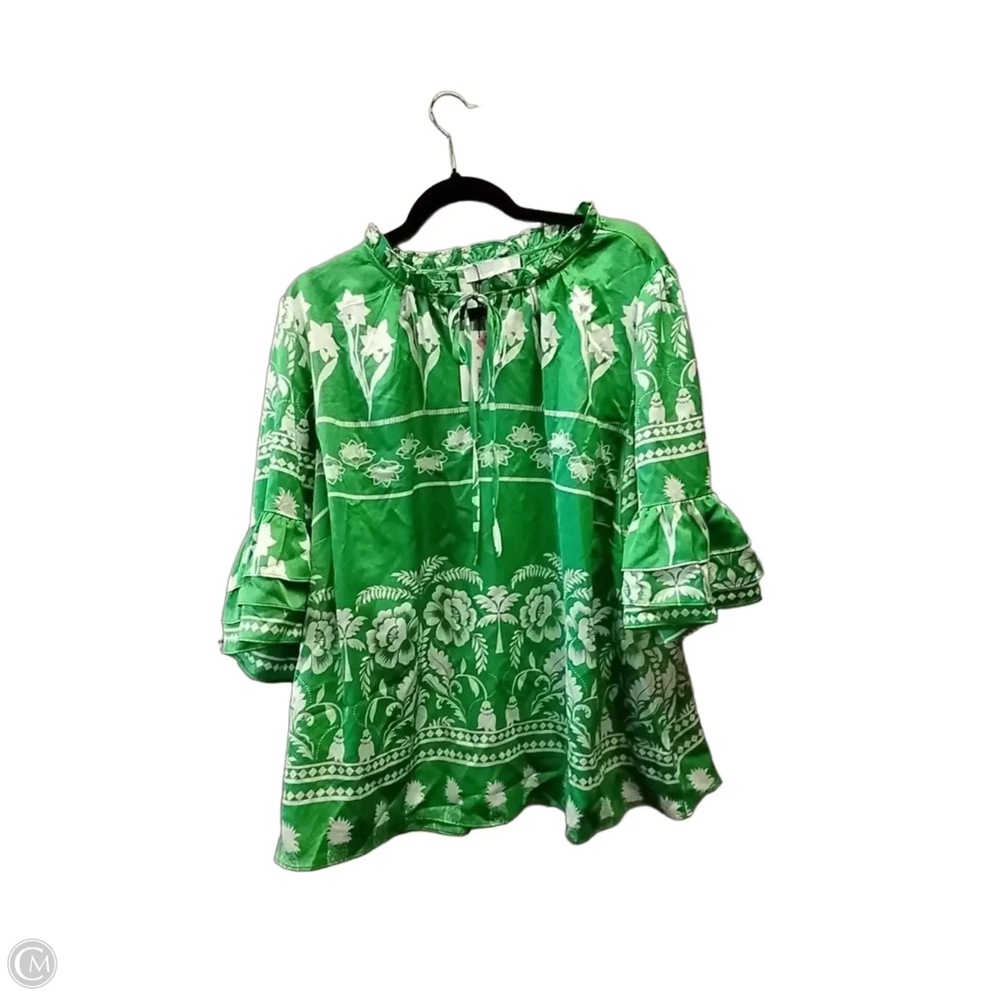 Blouse Long Sleeve By Sugar Lips In Green & White, Size: 3x