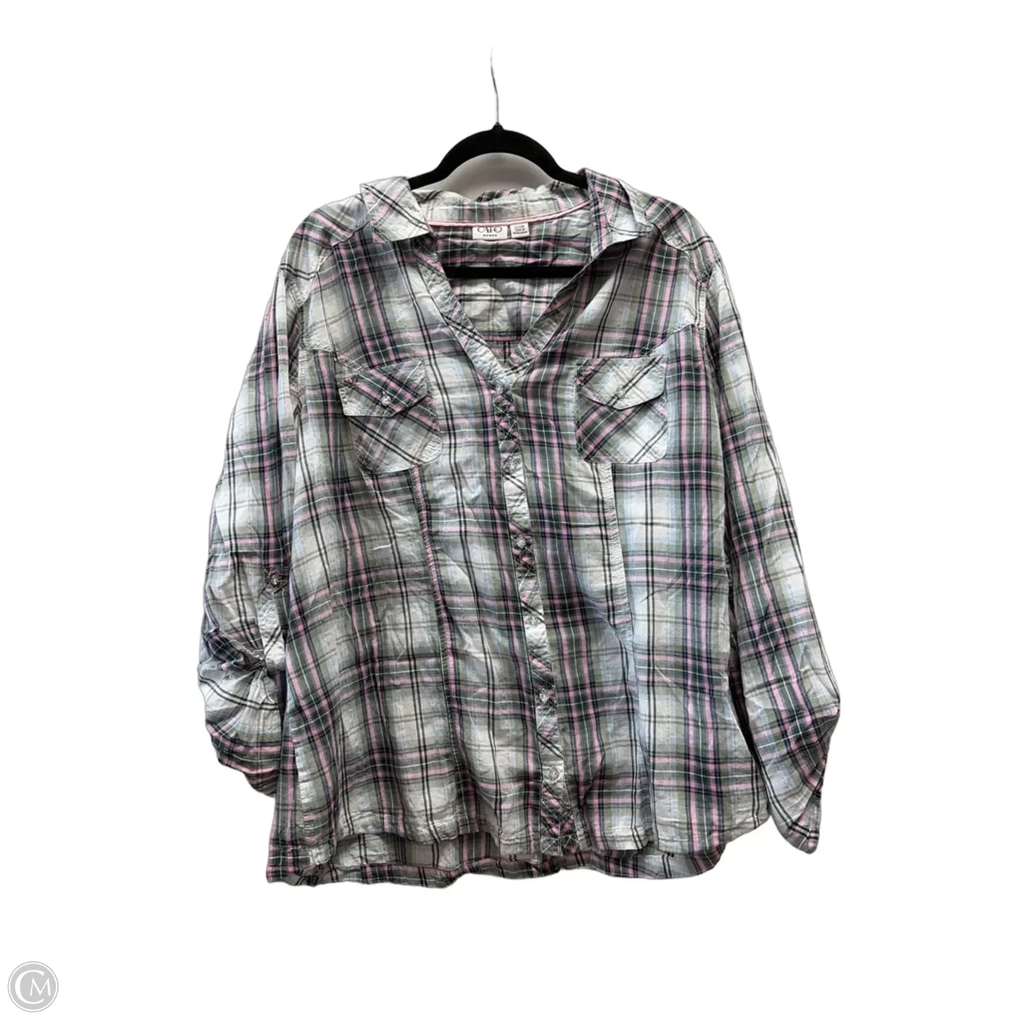 Blouse Long Sleeve By Cato In Plaid Pattern, Size: 3x