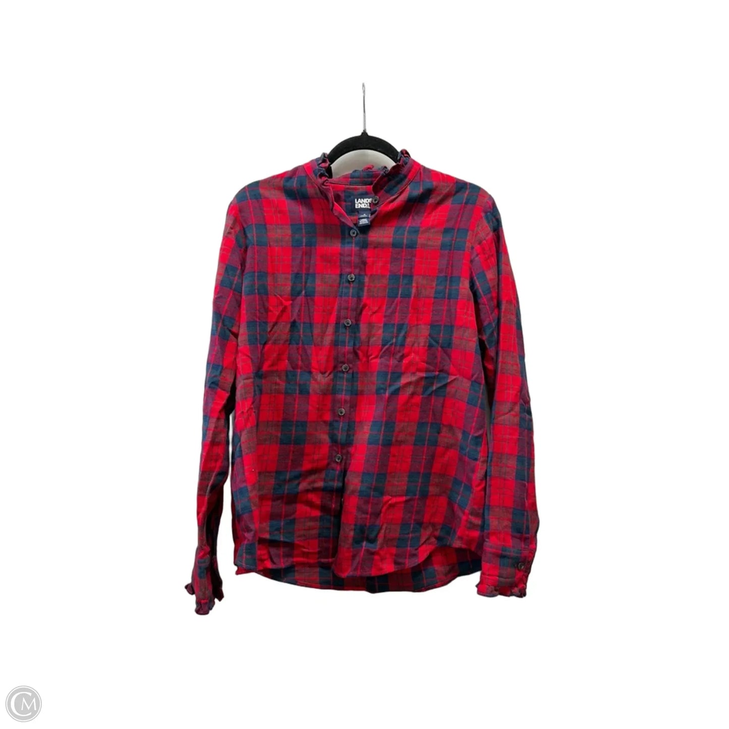 Blouse Long Sleeve By Lands End In Checkered Pattern, Size: S