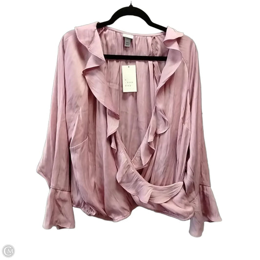 Blouse Long Sleeve By A New Day In Pink, Size: Xxl