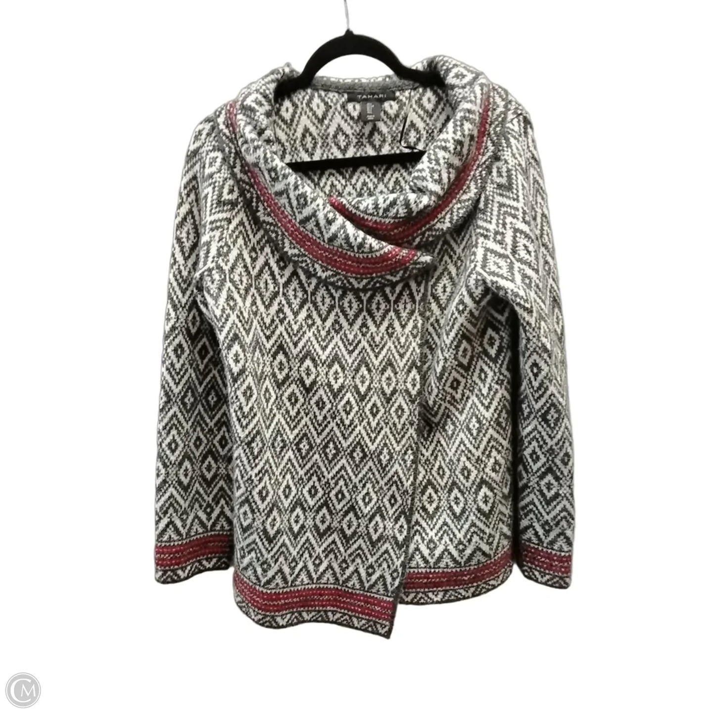 Sweater By Tahari In Grey & Red, Size: L
