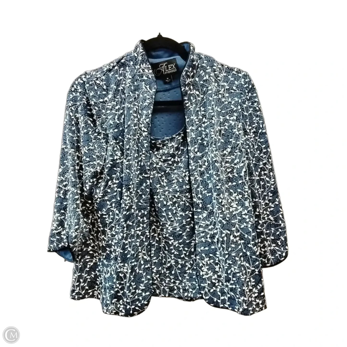 Top 2pc Short Sleeve By Alex Evenings In Blue & White, Size: M
