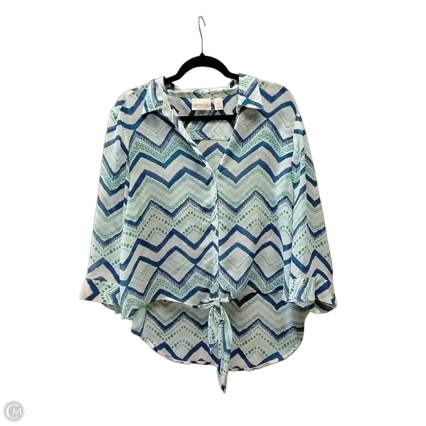 Top Long Sleeve By Chicos In Blue & Green, Size: S