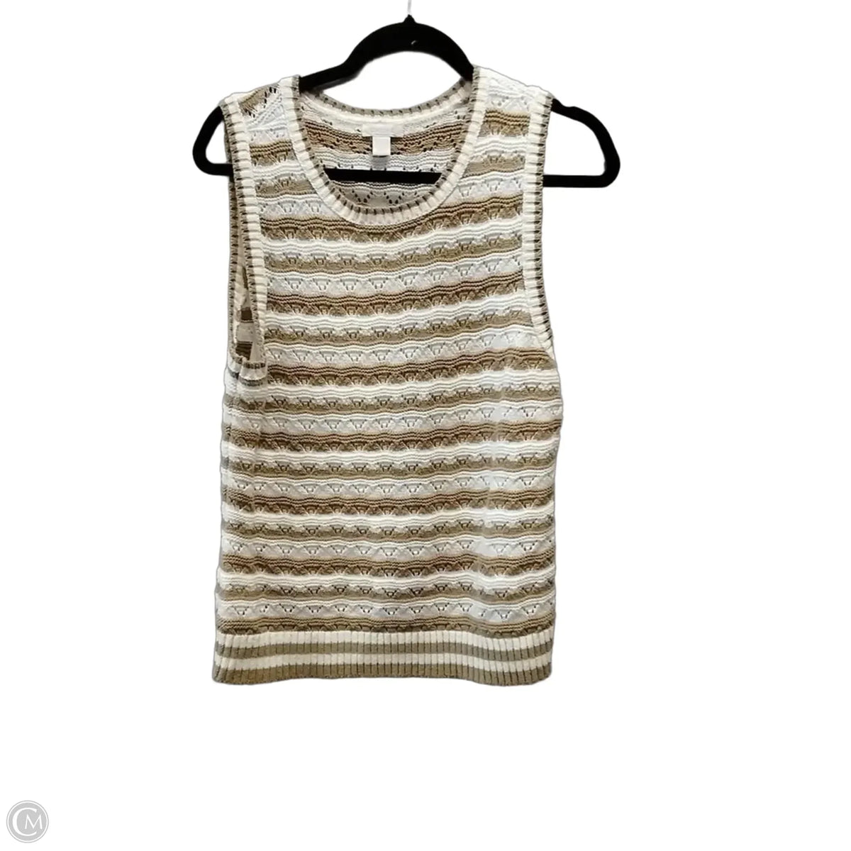 Sweater Short Sleeve By Cache In Tan & White, Size: L