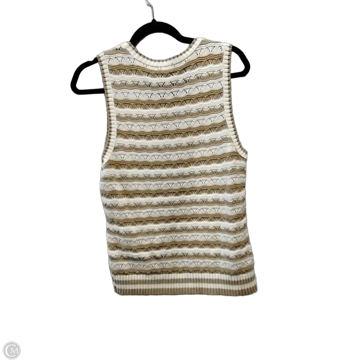 Sweater Short Sleeve By Cache In Tan & White, Size: L