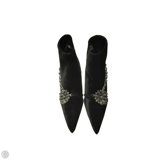 Boots Ankle Heels By Bakers Shoes In Black & Silver, Size: 8