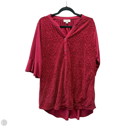 Top 3/4 Sleeve By Cme In Red, Size: 1x