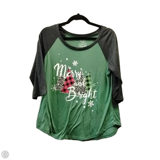 Top 3/4 Sleeve By Cme In Green & Grey, Size: L