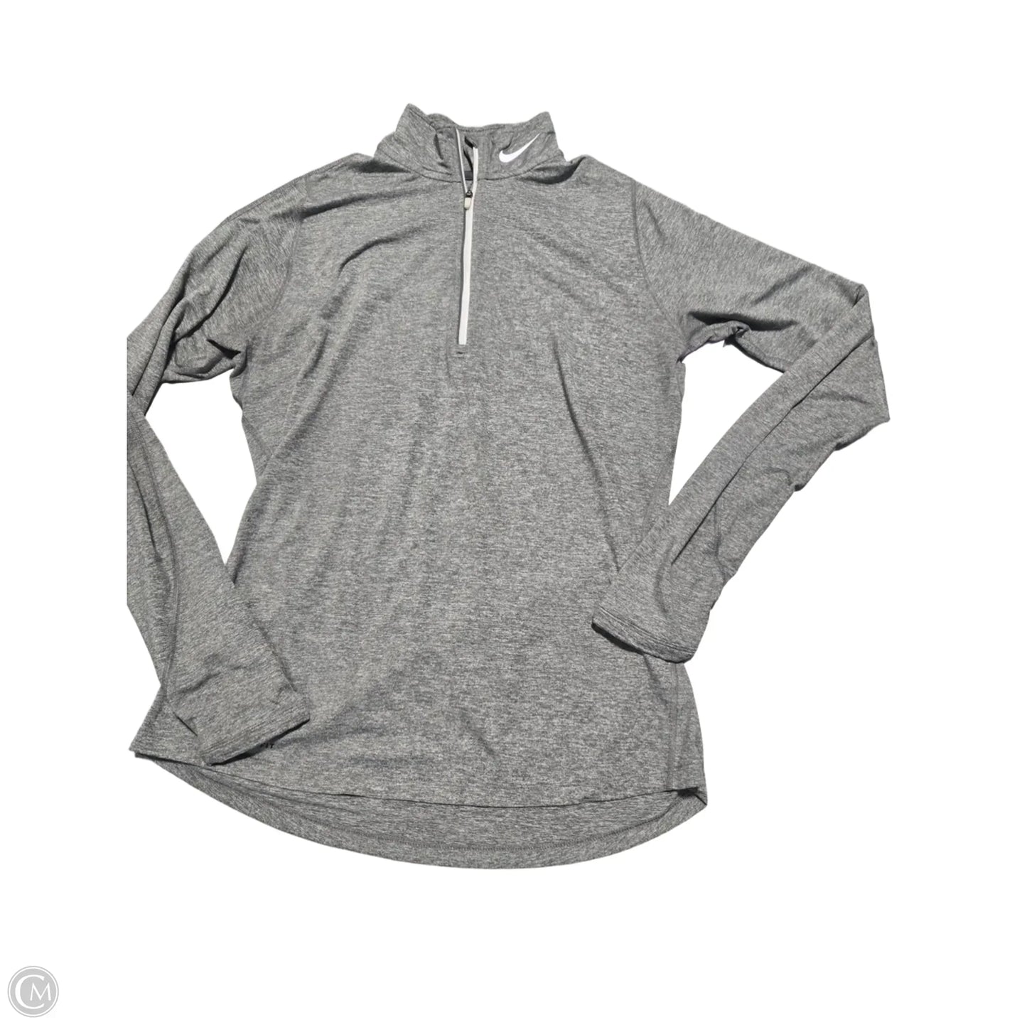 Athletic Top Long Sleeve Collar By Nike In Grey, Size: L