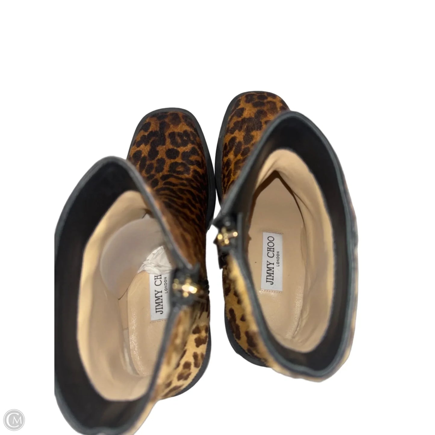 Boots Luxury Designer By Jimmy Choo In Animal Print, Size: 8.5
