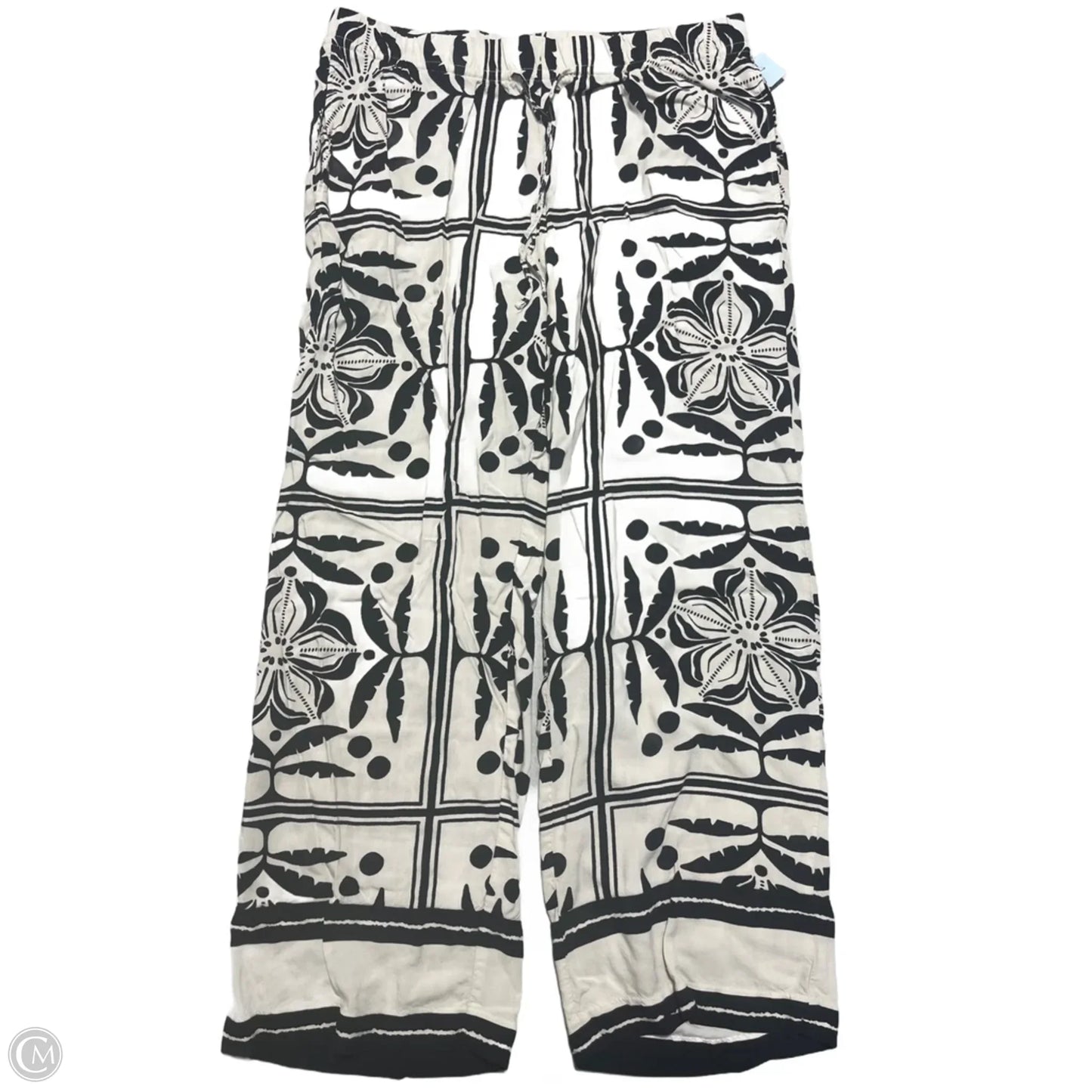 Pants Linen By H&m In Black & Cream, Size: 10