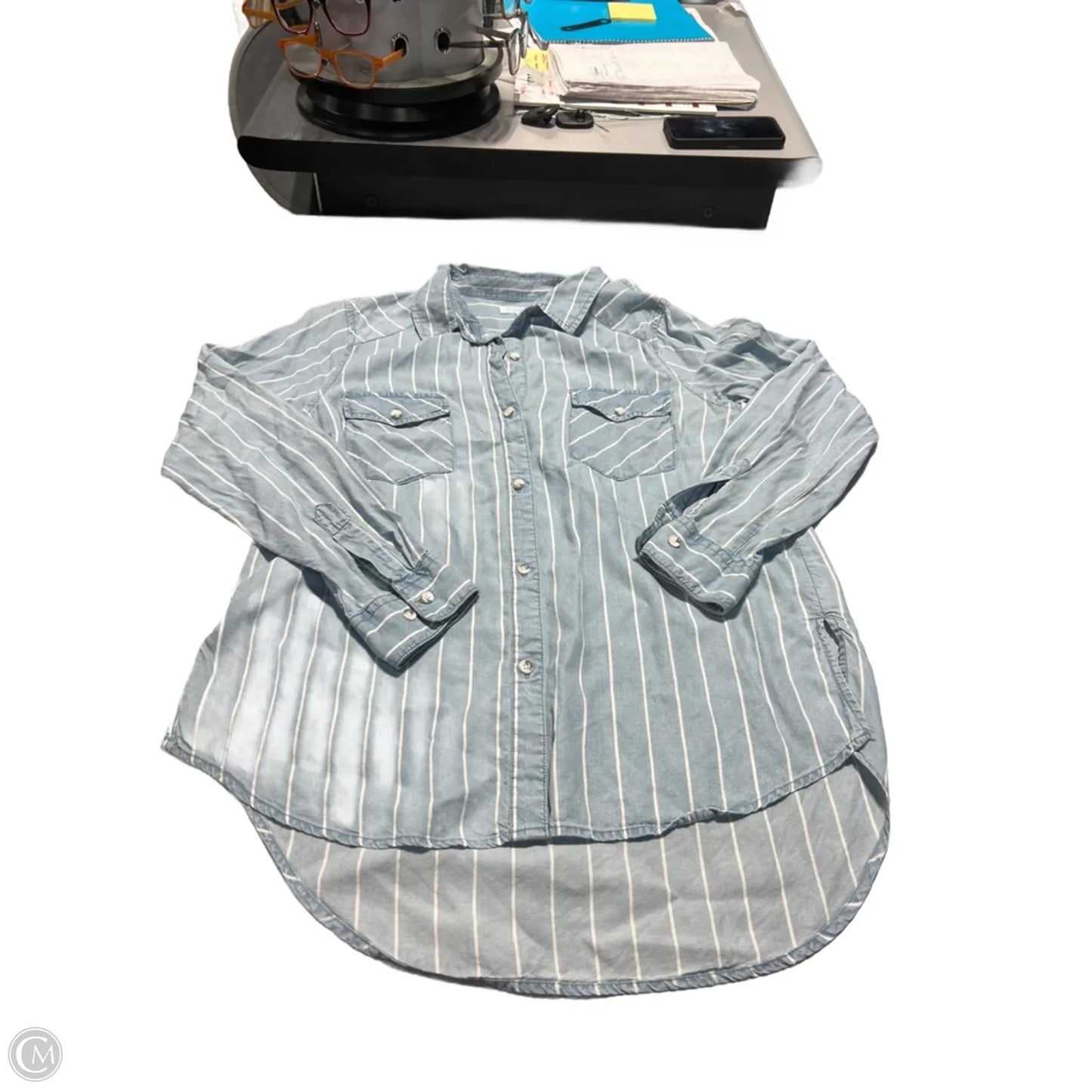 Top Long Sleeve By Cme In Blue Denim, Size: L