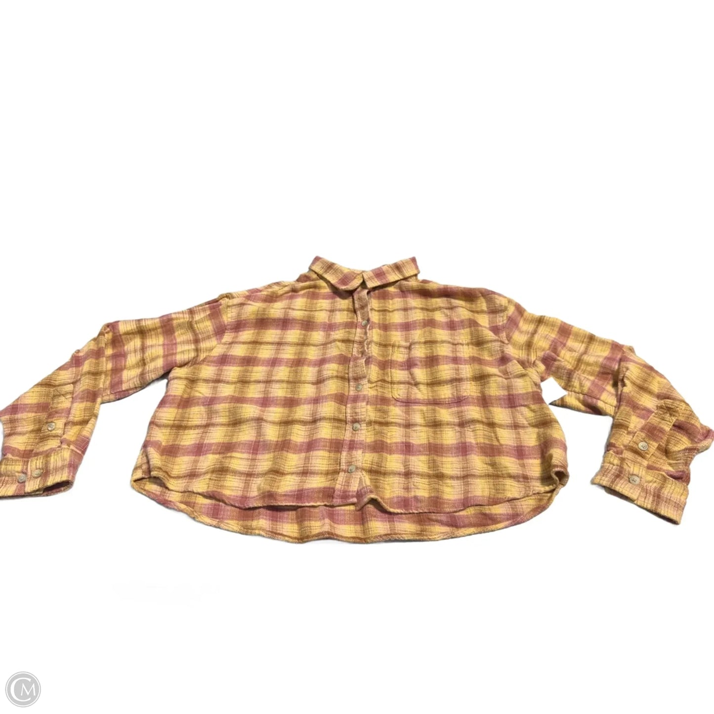 Top Long Sleeve By American Eagle In Plaid Pattern, Size: L