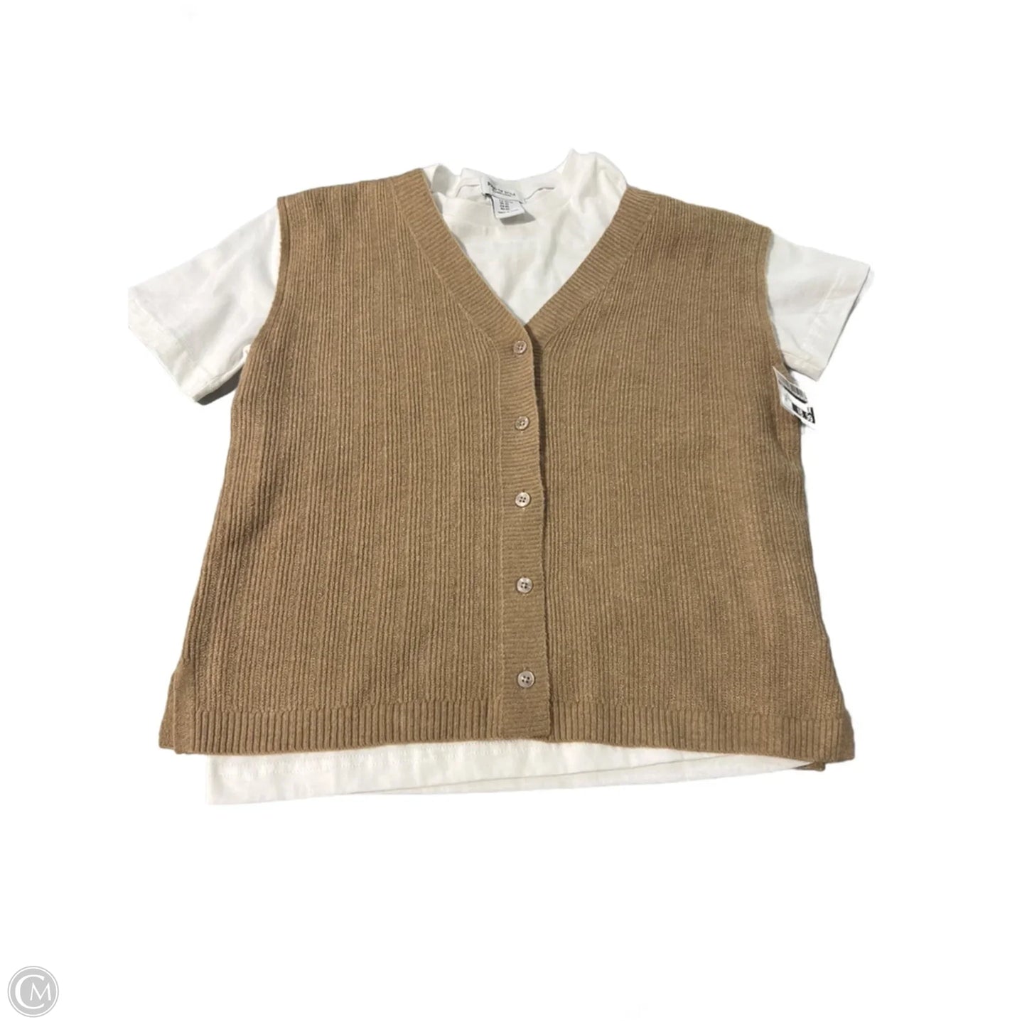 Top Short Sleeve By Cme In Tan & White, Size: Xs
