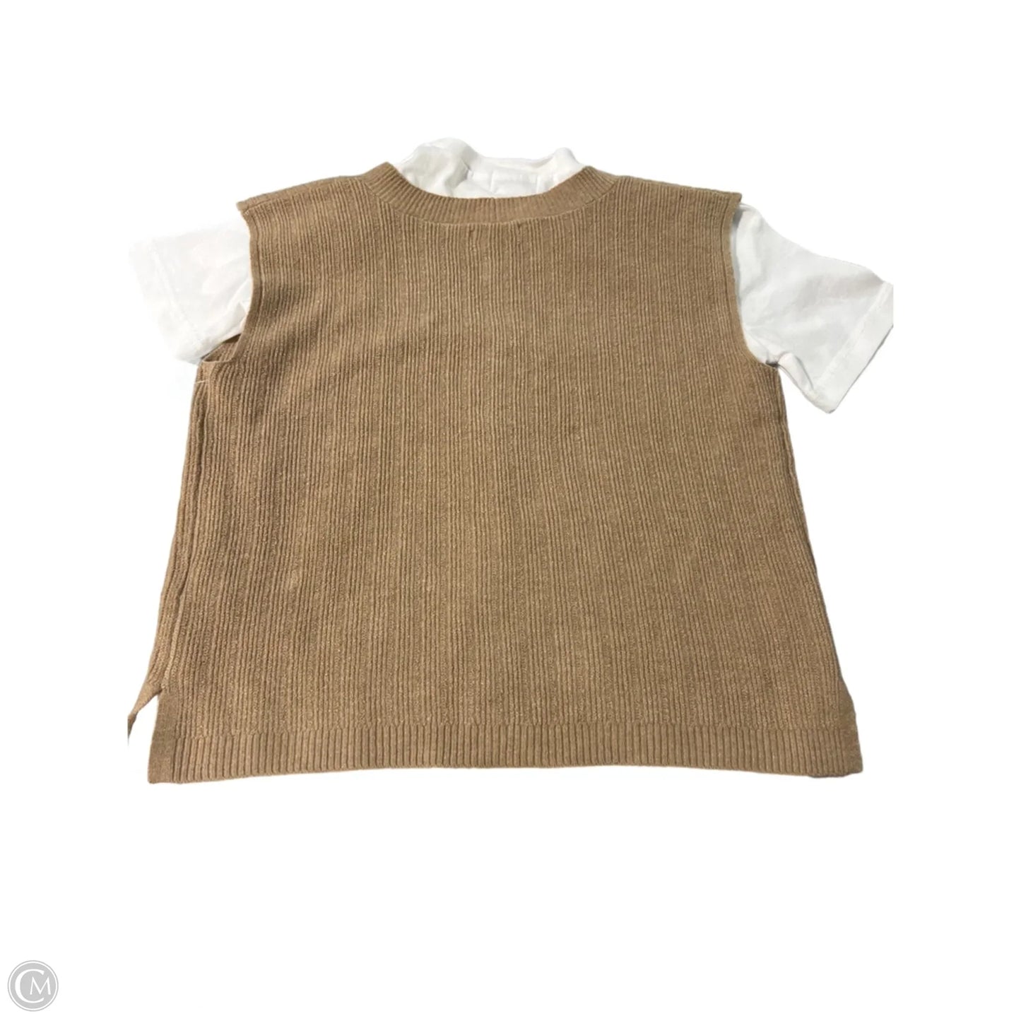 Top Short Sleeve By Cme In Tan & White, Size: Xs