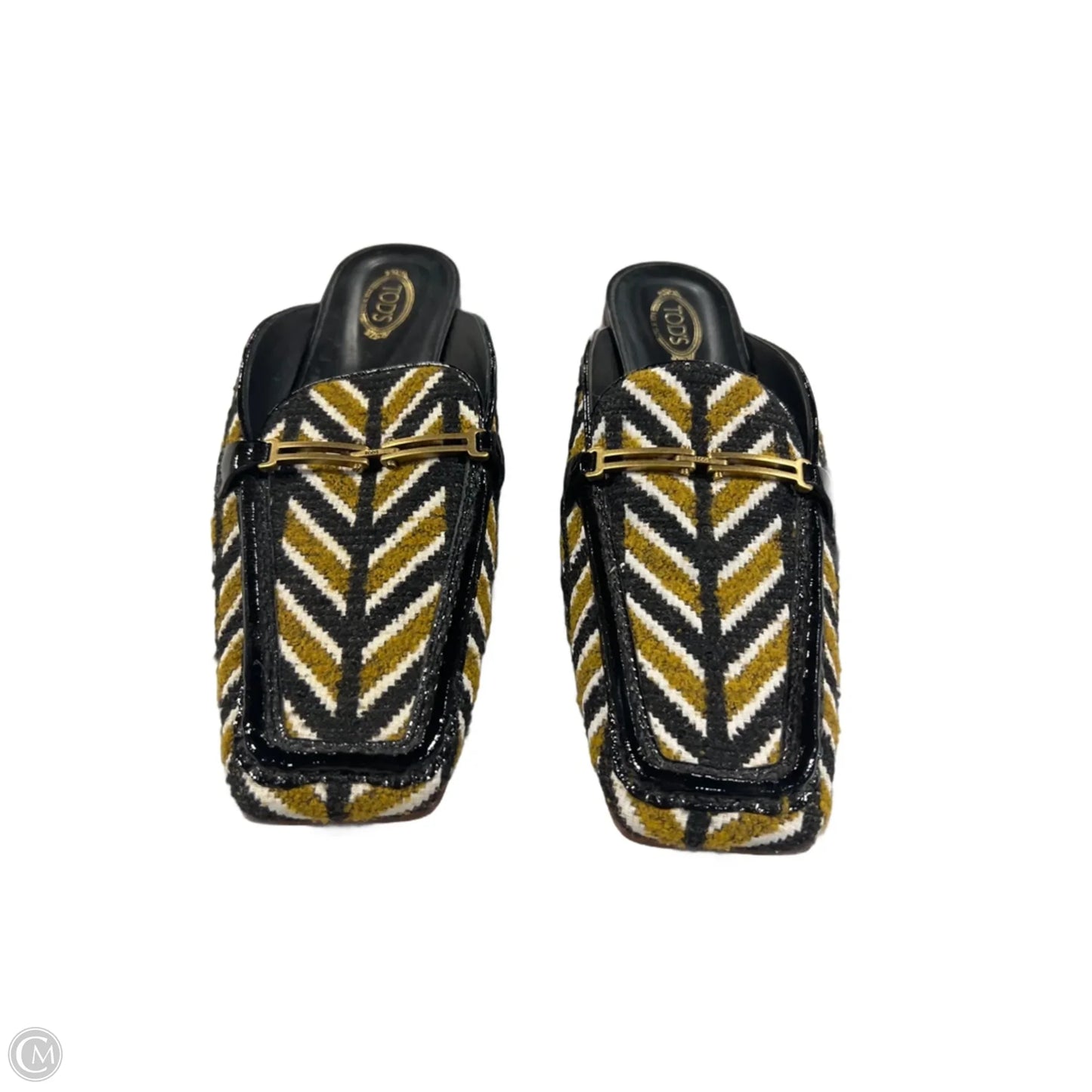 Shoes Luxury Designer By Tods In Black & Gold, Size: 9