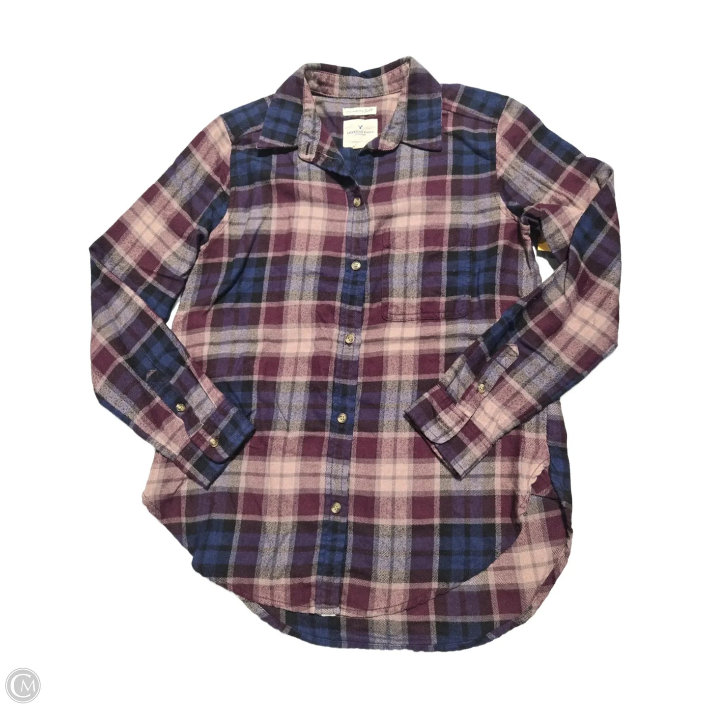 Top Long Sleeve By American Eagle In Plaid Pattern, Size: S