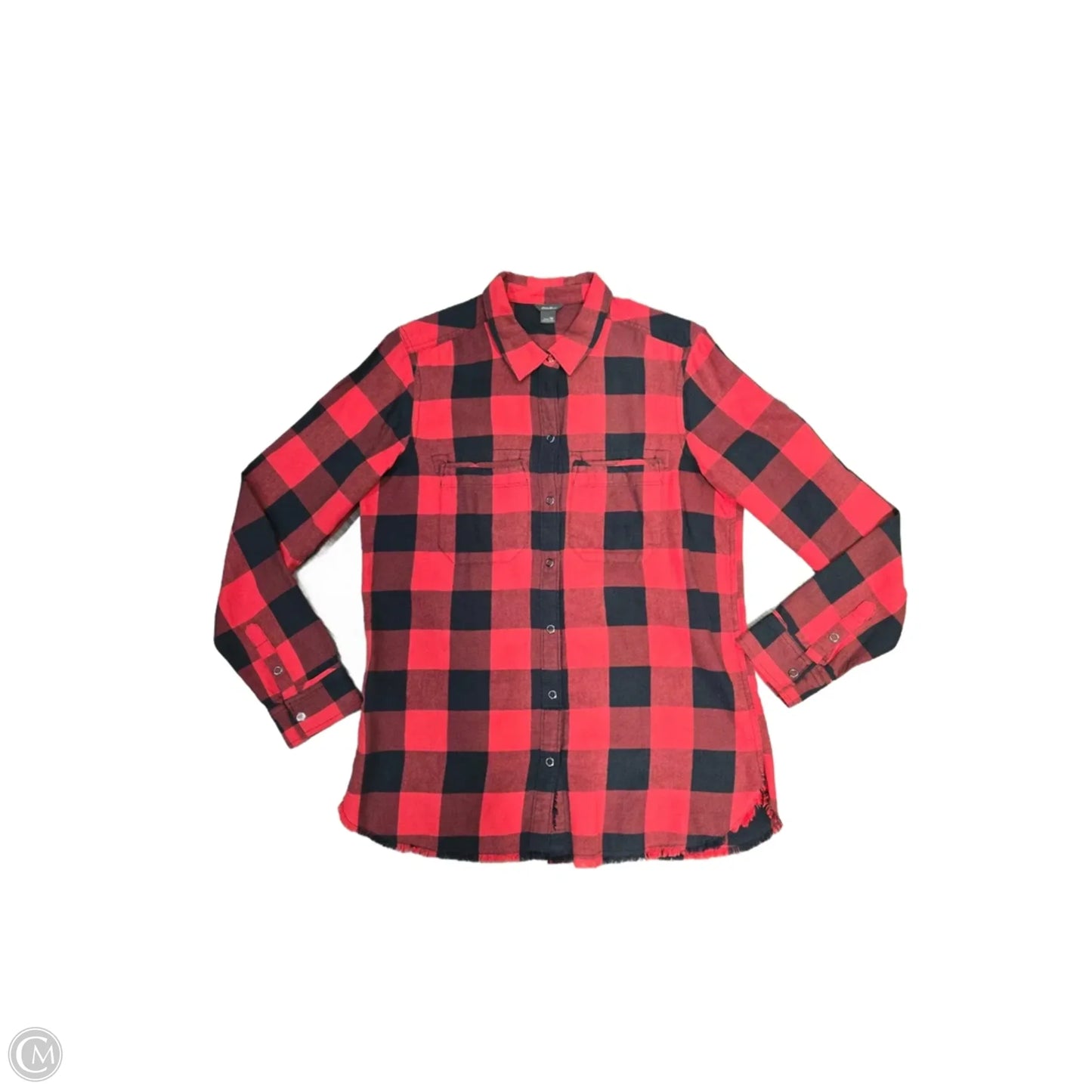 Top Long Sleeve By Eddie Bauer In Plaid Pattern, Size: M