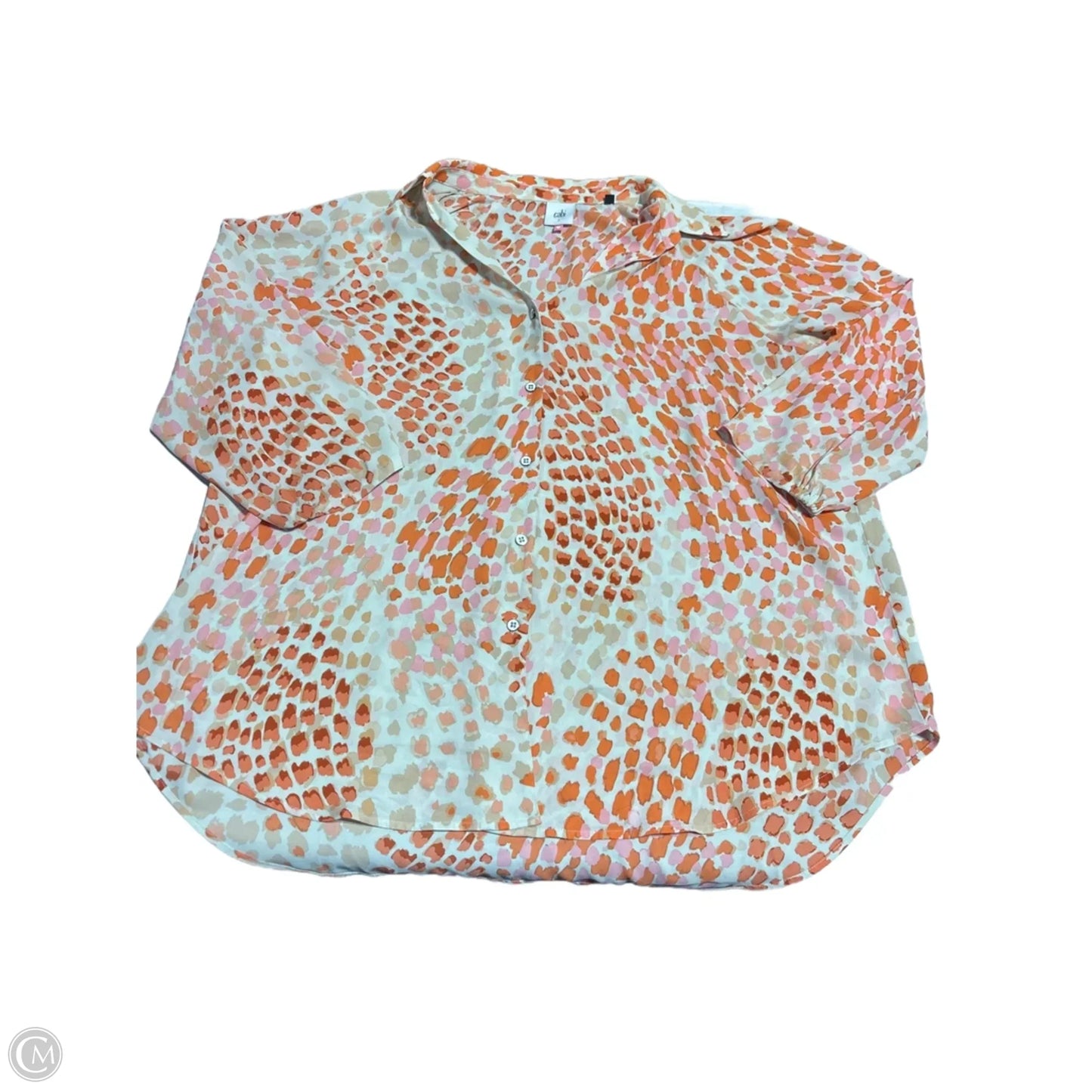 Blouse Long Sleeve By Cabi In Orange & Tan, Size: L