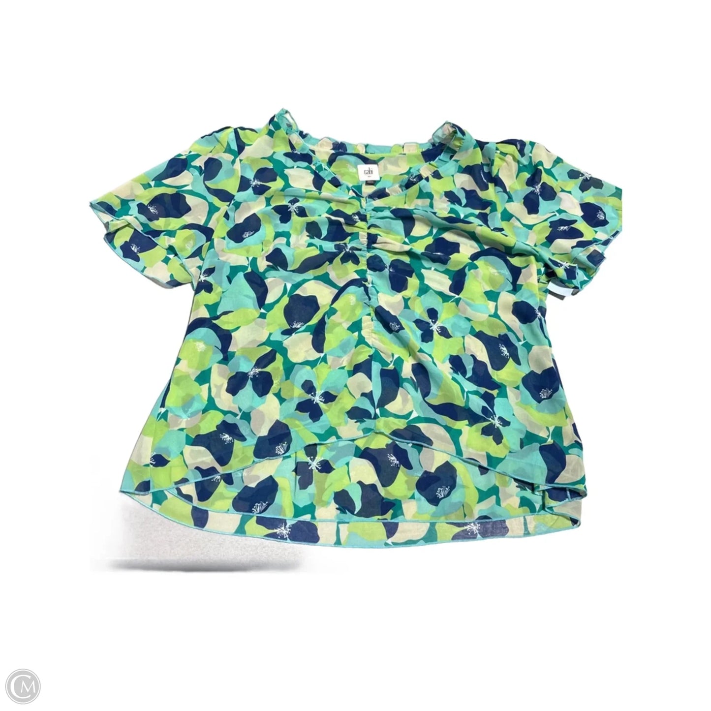 Blouse Short Sleeve By Cabi In Blue & Green, Size: Xl